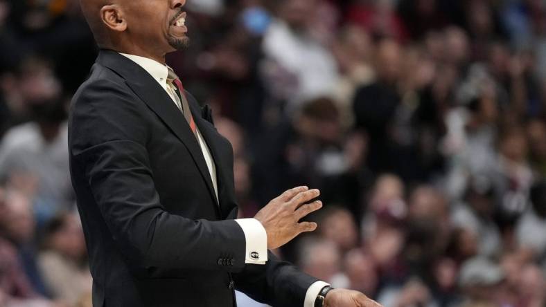 Vanderbilt head coach Jerry Stackhouse yells at his player during the first half of a semifinal SEC Men   s Basketball Tournament game against Texas A&M at Bridgestone Arena Saturday, March 11, 2023, in Nashville, Tenn.

Sec Basketball Vanderbilt Vs Texas A M