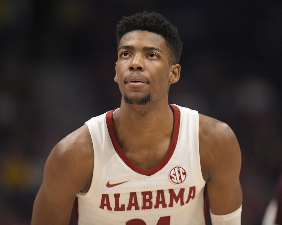 Mar 12, 2023; Nashville, TN, USA;  Alabama Crimson Tide forward Brandon Miller (24) shoots free throws against the Texas A&M Aggies during the second half at Bridgestone Arena. Mandatory Credit: Steve Roberts-USA TODAY Sports