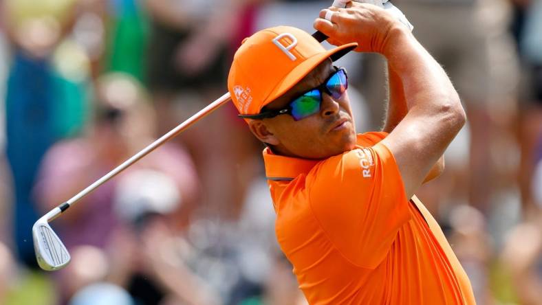 Rickie Fowler tees off on hole 3 during final round action of The Players Championship in Ponte Vedra Beach, FL, Sunday, March 12, 2023. Scottie Scheffler won out with a final 17 under par, a 5 stroke lead over the next closer competitor.

Jki 031223 Bs The Players Final Round 33