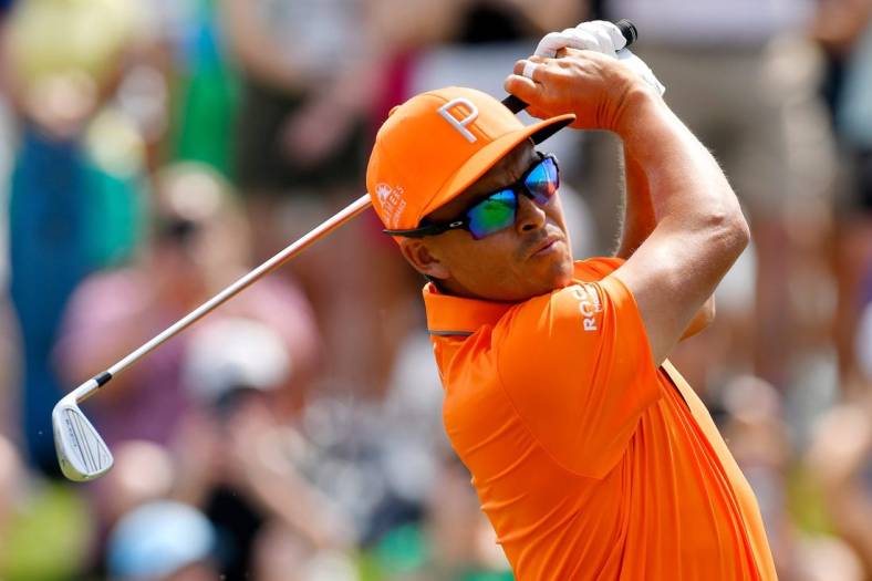 Rickie Fowler tees off on hole 3 during final round action of The Players Championship in Ponte Vedra Beach, FL, Sunday, March 12, 2023. Scottie Scheffler won out with a final 17 under par, a 5 stroke lead over the next closer competitor.

Jki 031223 Bs The Players Final Round 33