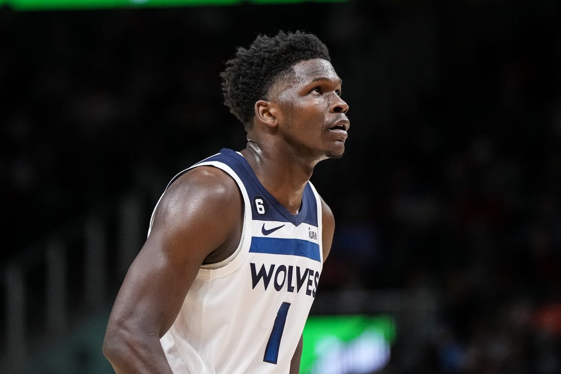 Mar 13, 2023; Atlanta, Georgia, USA; Minnesota Timberwolves guard Anthony Edwards (1) on the court against the Atlanta Hawks during the second half at State Farm Arena. Mandatory Credit: Dale Zanine-USA TODAY Sports