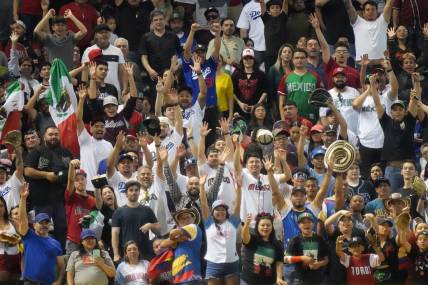 Fans cheer from the stands as Colombia takes on Mexico during their World Baseball Classic game at Chase Field in Phoenix on March 11, 2023.

Baseball World Baseball Classic Opening Day