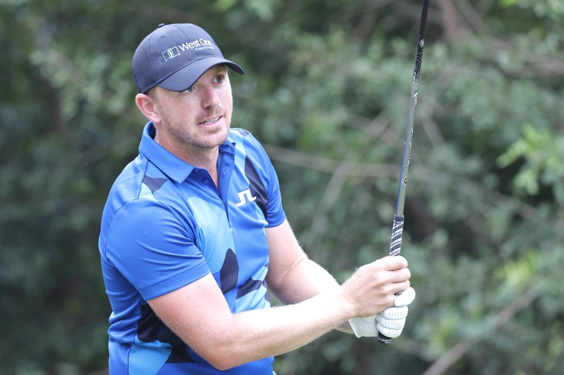 Mar 18, 2023; Palm Harbor, Florida, USA; Matt Wallace plays his shot from the 11th tee during the third round of the Valspar Championship golf tournament. Mandatory Credit: Reinhold Matay-USA TODAY Sports