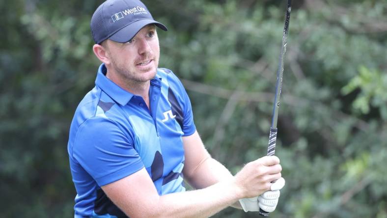 Mar 18, 2023; Palm Harbor, Florida, USA; Matt Wallace plays his shot from the 11th tee during the third round of the Valspar Championship golf tournament. Mandatory Credit: Reinhold Matay-USA TODAY Sports