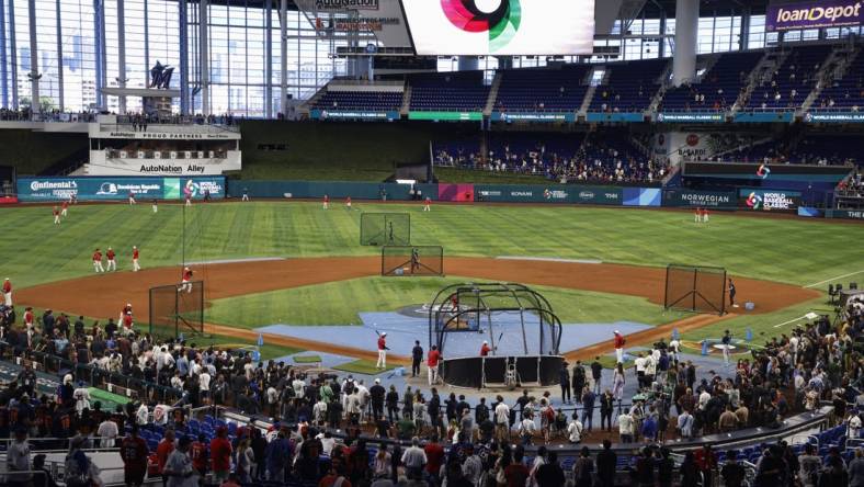 Mar 21, 2023; Miami, Florida, USA;  A general view of LoanDepot park prior to the finals game between Japan and the USA at LoanDepot Park. Mandatory Credit: Rhona Wise-USA TODAY Sports