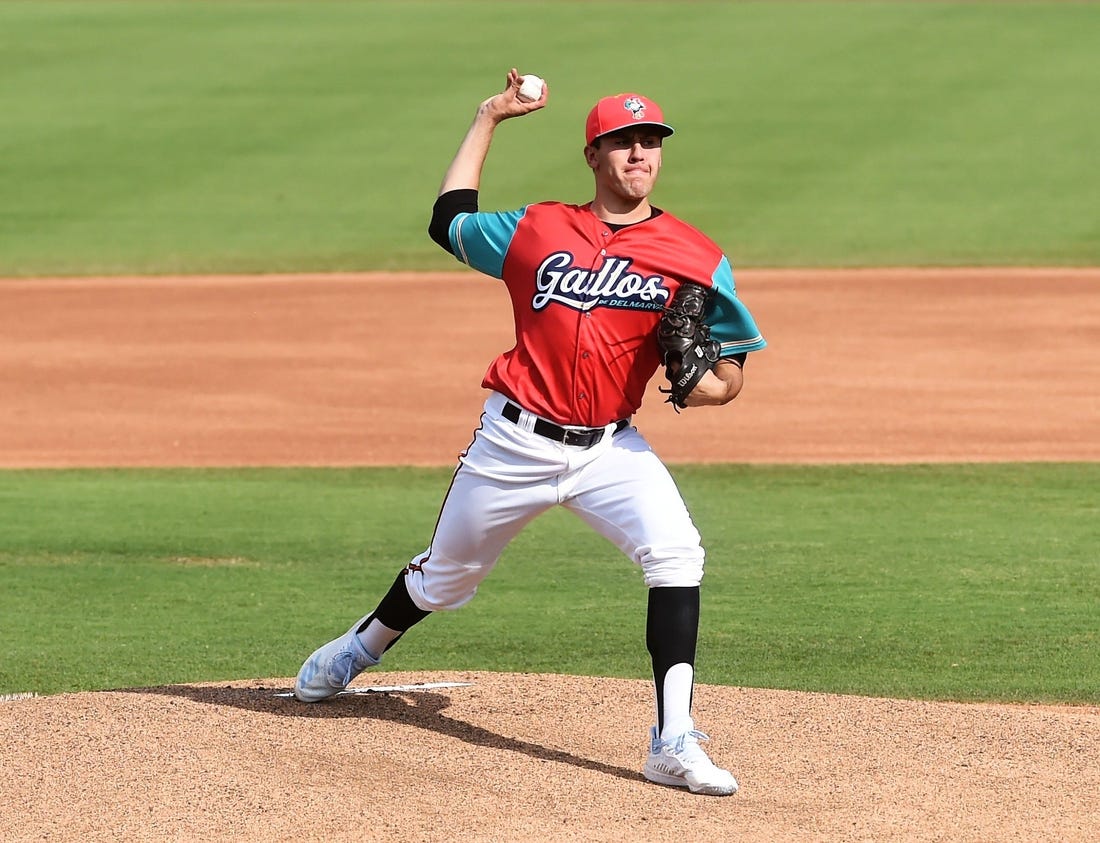 Los Gallos de Delmarva pitcher Grayson Rodriguez makes a throw on Sunday, July 14, 2019.

Shorebirds 3