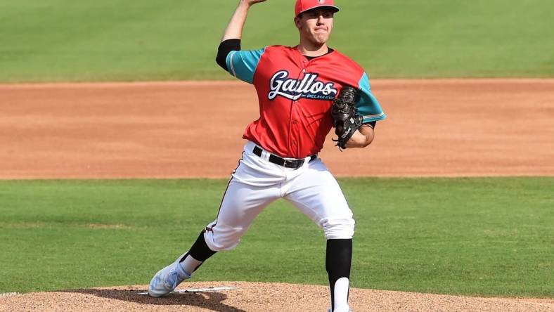 Los Gallos de Delmarva pitcher Grayson Rodriguez makes a throw on Sunday, July 14, 2019.

Shorebirds 3