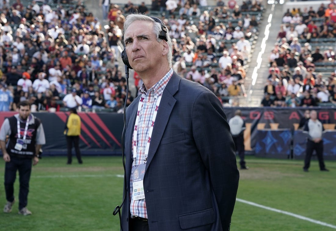 Feb 16, 2020; Carson, California, USA; XFL president Oliver Luck attends the game between the LA Wildcats and the Dallas Renegades Dignity Health Sports Park. Mandatory Credit: Kirby Lee-USA TODAY Sports