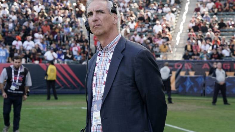 Feb 16, 2020; Carson, California, USA; XFL president Oliver Luck attends the game between the LA Wildcats and the Dallas Renegades Dignity Health Sports Park. Mandatory Credit: Kirby Lee-USA TODAY Sports