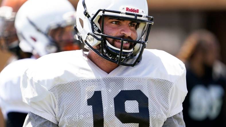 May 3, 2021; Mesa, Arizona, USA;  Arizona Rattlers quarterback Vincent Testaverde Jr. (19) during practice at Gene Autry Park Sports Complex. Mandatory Credit: Rob Schumacher-Arizona Republic

Football Arizona Rattlers