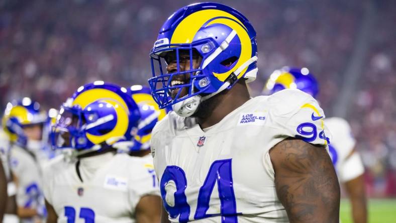 Dec 13, 2021; Glendale, Arizona, USA; Los Angeles Rams defensive lineman A'Shawn Robinson (94) against the Arizona Cardinals at State Farm Stadium. Mandatory Credit: Mark J. Rebilas-USA TODAY Sports