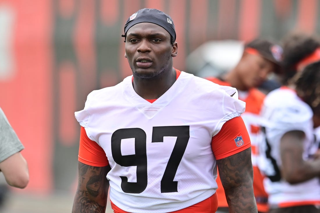 May 25, 2022; Berea, OH, USA; Cleveland Browns defensive tackle Perrion Winfrey (97) walks off the field during organized team activities at CrossCountry Mortgage Campus. Mandatory Credit: Ken Blaze-USA TODAY Sports