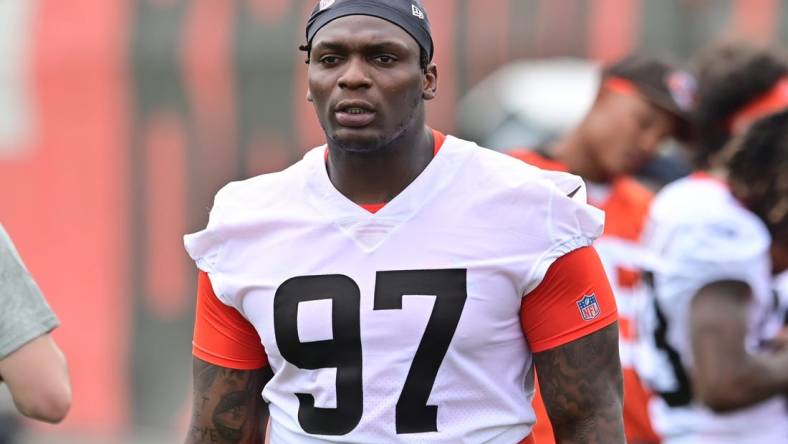 May 25, 2022; Berea, OH, USA; Cleveland Browns defensive tackle Perrion Winfrey (97) walks off the field during organized team activities at CrossCountry Mortgage Campus. Mandatory Credit: Ken Blaze-USA TODAY Sports