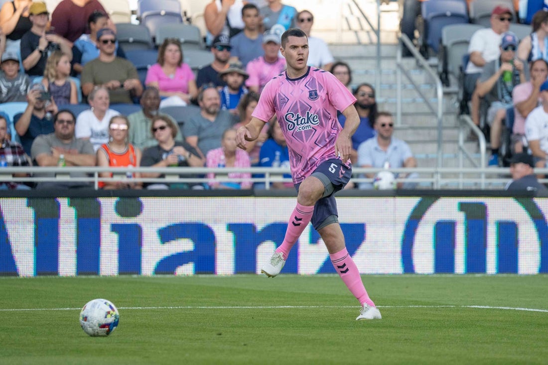 (File photo)  Everton defender Michael Keane (5) passes against Minnesota United in the first half at Allianz Field. Mandatory Credit: Matt Blewett-USA TODAY Sports