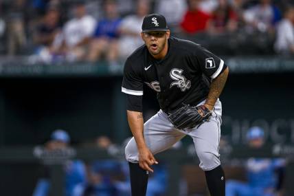 Aug 7, 2022; Arlington, Texas, USA; Chicago White Sox relief pitcher Jose Ruiz (66) in action during the game between the Texas Rangers and the Chicago White Sox at Globe Life Field. Mandatory Credit: Jerome Miron-USA TODAY Sports