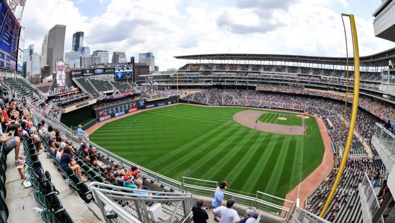 Aug 17, 2022; Minneapolis, Minnesota, USA; A general view of Target Field during the eighth inning between the Minnesota Twins and the Kansas City Royals. Mandatory Credit: Jeffrey Becker-USA TODAY Sports