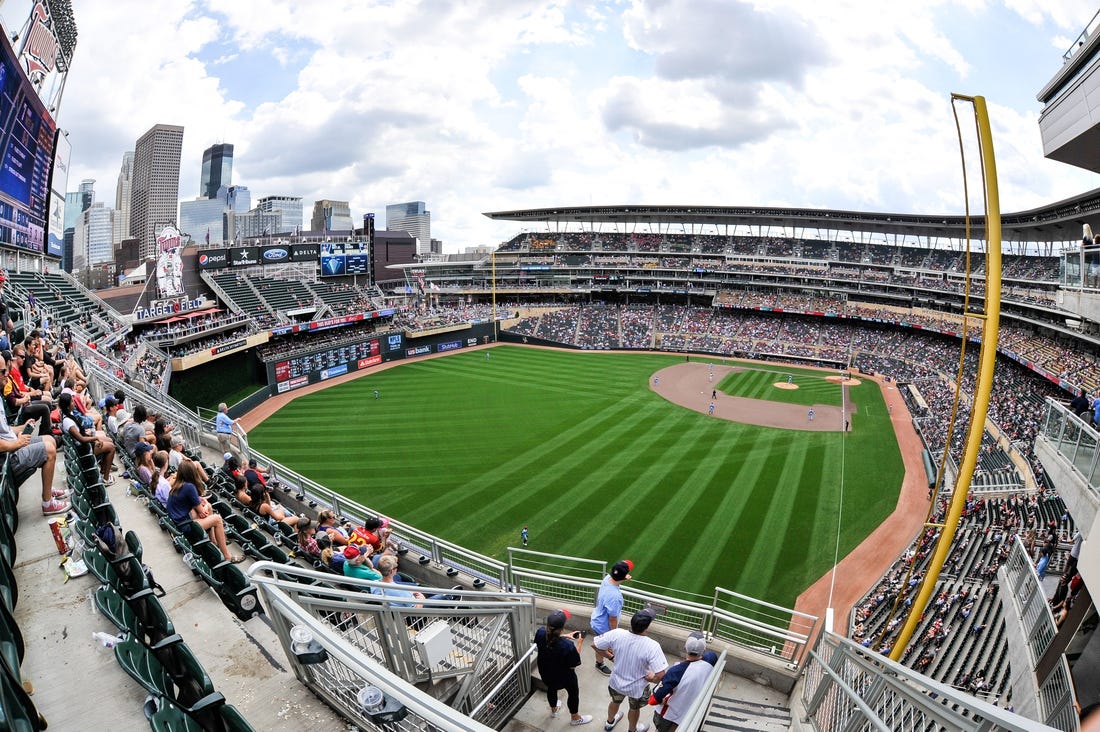 Aug 17, 2022; Minneapolis, Minnesota, USA; A general view of Target Field during the eighth inning between the Minnesota Twins and the Kansas City Royals. Mandatory Credit: Jeffrey Becker-USA TODAY Sports