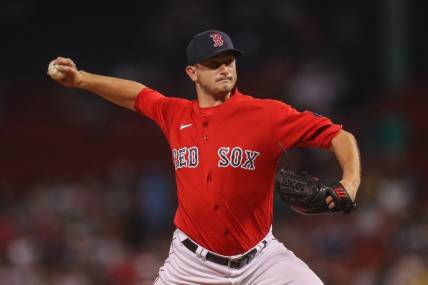 Aug 26, 2022; Boston, Massachusetts, USA; Boston Red Sox relief pitcher Garrett Whitlock (72) delivers a pitch during the ninth inning against the Tampa Bay Rays at Fenway Park. Mandatory Credit: Paul Rutherford-USA TODAY Sports