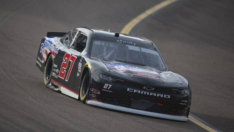 Nov 5, 2022; Avondale, Arizona, USA; NASCAR Xfinity Series driver Jeb Burton during the Xfinity Championship race at Phoenix Raceway. Mandatory Credit: Mark J. Rebilas-USA TODAY Sports