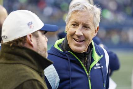 Seahawks head coach Pete Carroll and general manager John Schneider turned in a surprise pick at No. 5 on Thursday. But Carroll explained his motive. Mandatory Credit: Joe Nicholson-USA TODAY Sports