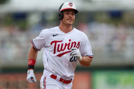 Mar 13, 2023; Fort Myers, Florida, USA;  Minnesota Twins right fielder Max Kepler (26) round the bases after hitting a home run against the New York Yankees in the fourth inning during spring training at Hammond Stadium. Mandatory Credit: Nathan Ray Seebeck-USA TODAY Sports