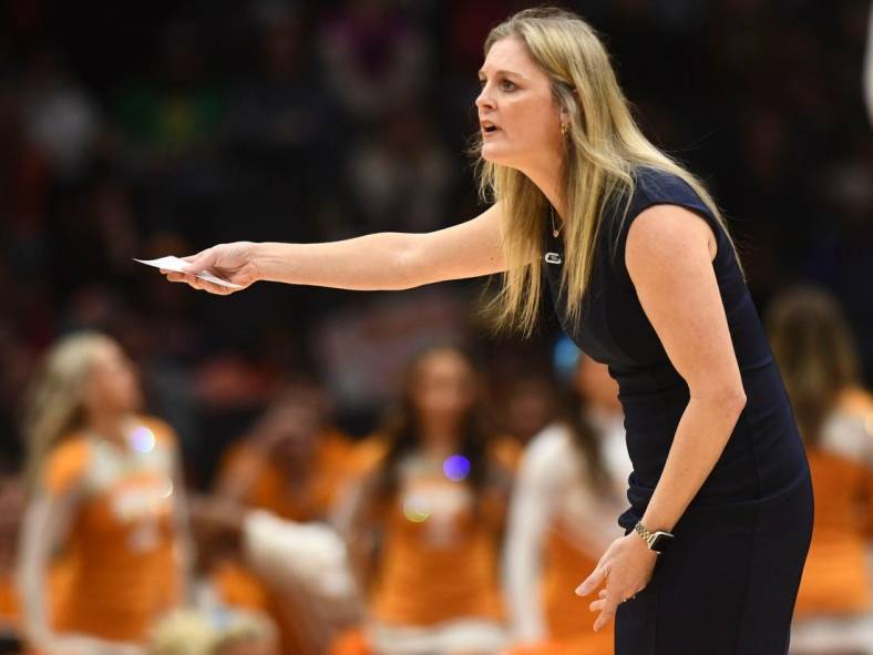 Tennessee basketball coach Kellie Harper during the Sweet 16 game against Virginia Tech in the NCAA college basketball tournament at Climate Pledge Arena in Seattle, WA on Saturday, March 25, 2023.

Ncaa Basketball Lady Vols Va Tech