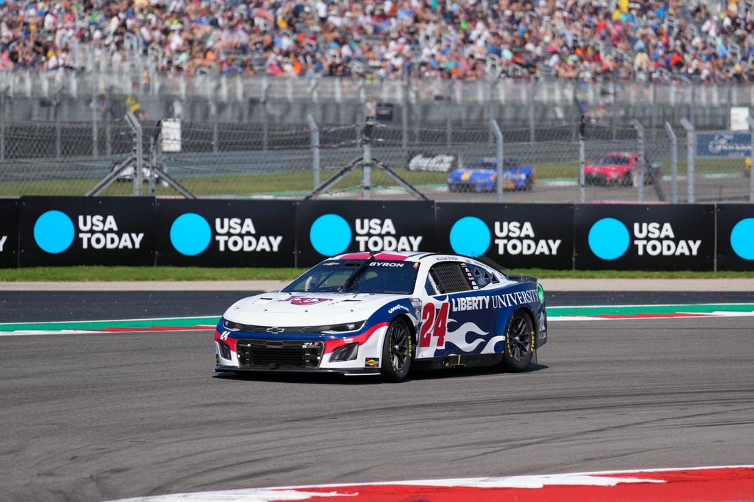 Mar 26, 2023; Austin, Texas, USA; NASCAR Cup Series driver William Byron (24) at Circuit of the Americas. Mandatory Credit: Daniel Dunn-USA TODAY Sports