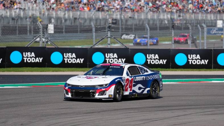 Mar 26, 2023; Austin, Texas, USA; NASCAR Cup Series driver William Byron (24) at Circuit of the Americas. Mandatory Credit: Daniel Dunn-USA TODAY Sports