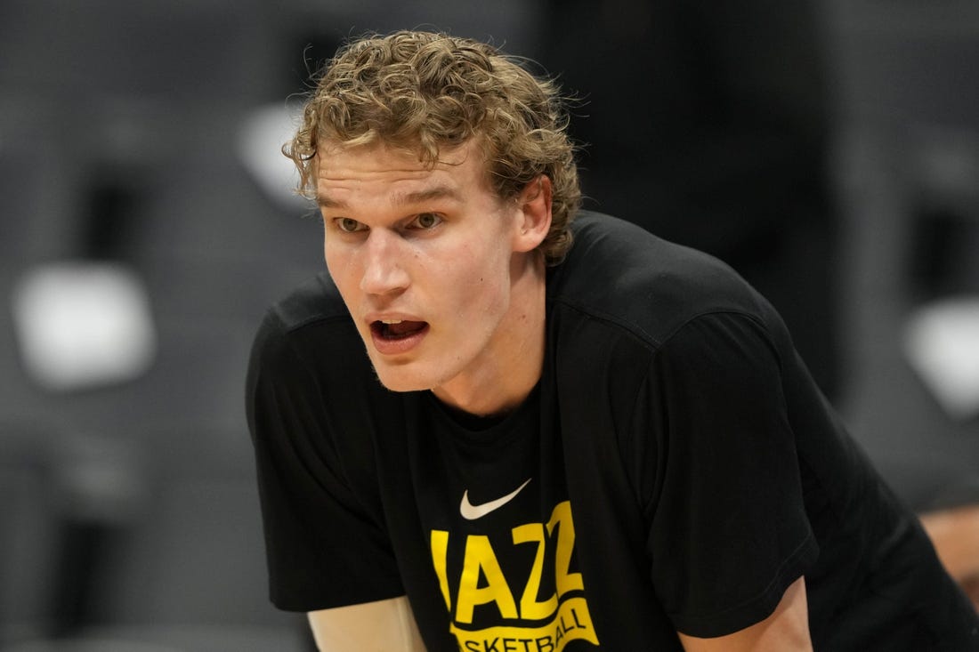 Mar 25, 2023; Sacramento, California, USA; Utah Jazz forward Lauri Markkanen (23) before the game against the Sacramento Kings at Golden 1 Center. Mandatory Credit: Darren Yamashita-USA TODAY Sports