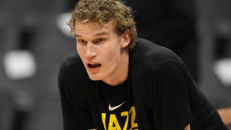 Mar 25, 2023; Sacramento, California, USA; Utah Jazz forward Lauri Markkanen (23) before the game against the Sacramento Kings at Golden 1 Center. Mandatory Credit: Darren Yamashita-USA TODAY Sports