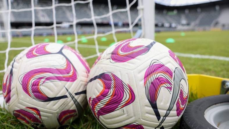 Apr 1, 2023; Louisville, Kentucky, USA; General view of balls in the stadium before the game between Washington Spirit and Racing Louisville FC at Lynn Family Stadium. Mandatory Credit: EM Dash-USA TODAY Sports