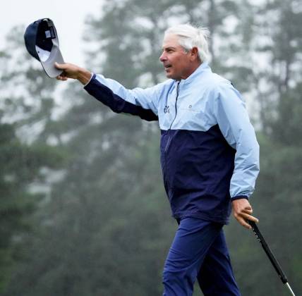 Apr 8, 2023; Augusta, Georgia, USA; Fred Couples waves to patrons from the 18th green during the second round of The Masters golf tournament. Mandatory Credit: Rob Schumacher-USA TODAY Network

Pga Masters Tournament Second Round