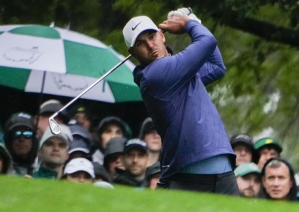 Apr 8, 2023; Augusta, Georgia, USA; Brooks Koepka tees off on the fourth hole during the third round of The Masters golf tournament. Mandatory Credit: Danielle Parhizkaran-USA TODAY Network