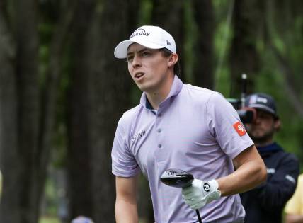 Apr 13, 2023; Hilton Head, South Carolina, USA; Matthew Fitzpatrick watches his tee shot during the first round of the RBC Heritage golf tournament. Mandatory Credit: David Yeazell-USA TODAY Sports