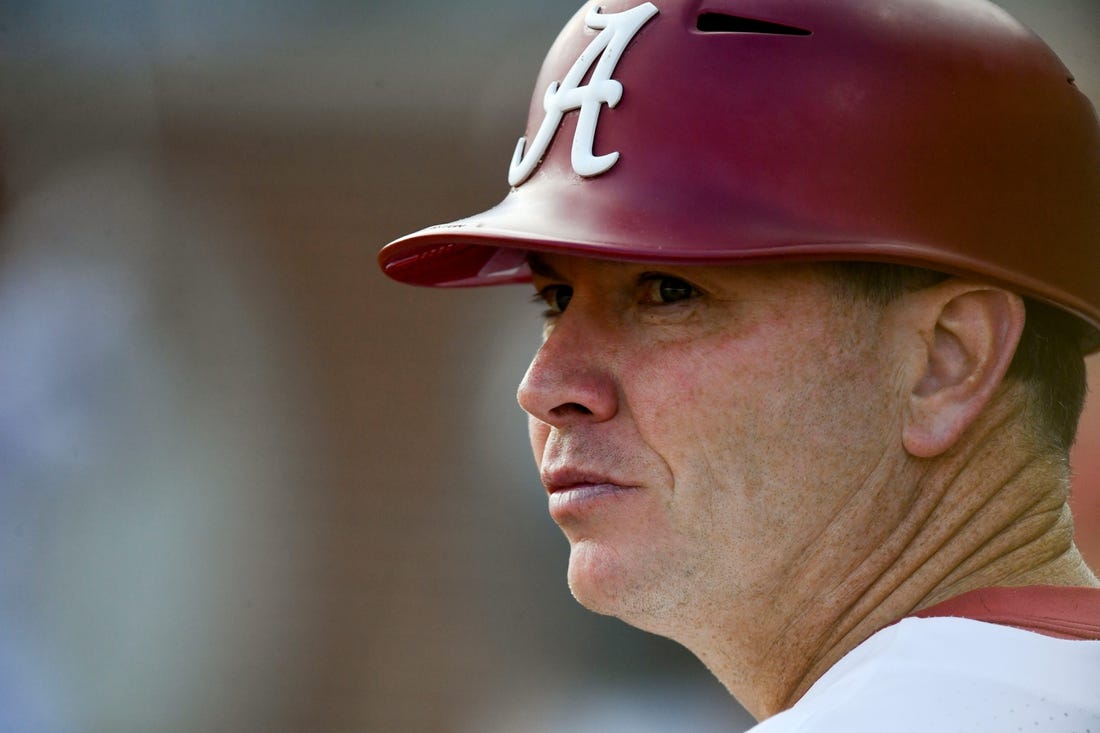 Alabama head coach Brad Bohannon watches his Crimson Tide team in the game with Auburn at Sewell-Thomas Stadium Friday, April 14, 2023 in Tuscaloosa.

Baseball Alabama Vs Auburn