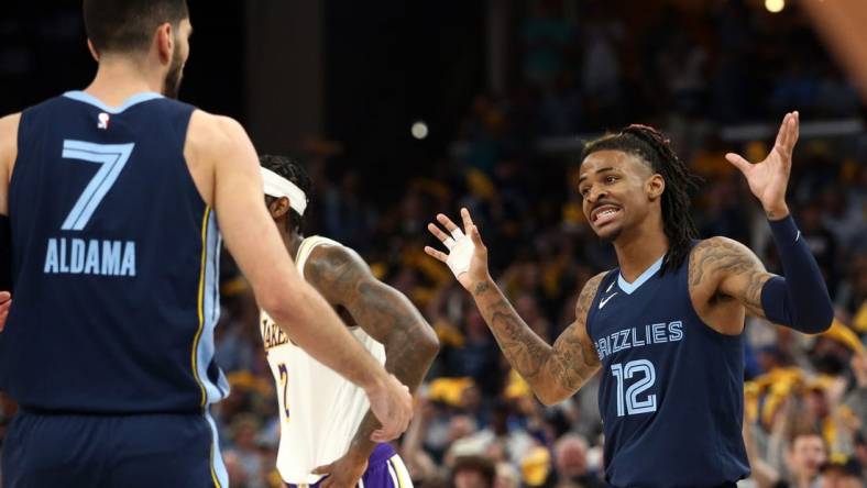 A hand injury to Memphis Grizzlies guard Ja Morant could spell trouble with the Lakers. Mandatory Credit: Petre Thomas-USA TODAY Sports