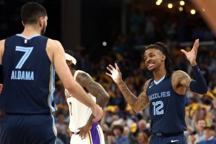 A hand injury to Memphis Grizzlies guard Ja Morant could spell trouble with the Lakers. Mandatory Credit: Petre Thomas-USA TODAY Sports