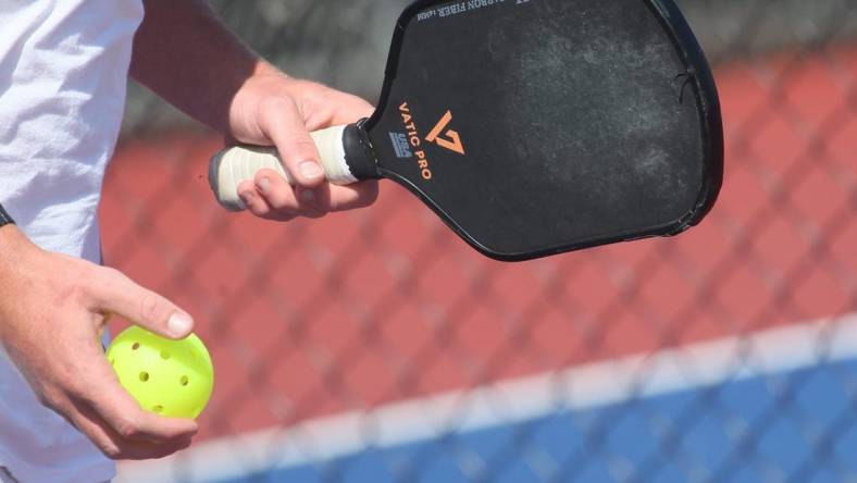 A look at some of the pickleball paddles used at the Minto US Open Pickleball Championships at East Naples Community Park on Monday, April 17, 2023.

A07v8433