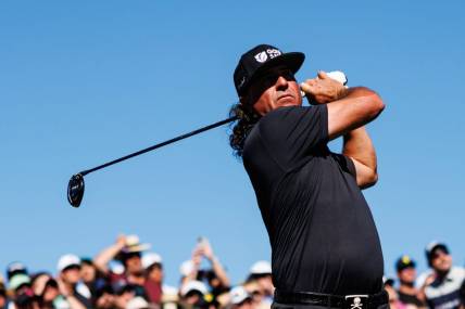 Apr 23, 2023; Adelaide, South Australia, AUS; Pat Perez of Team Aces hits a shot during the final round of LIV Golf Adelaide golf tournament at Grange Golf Club. Mandatory Credit: Mike Frey-USA TODAY Sports