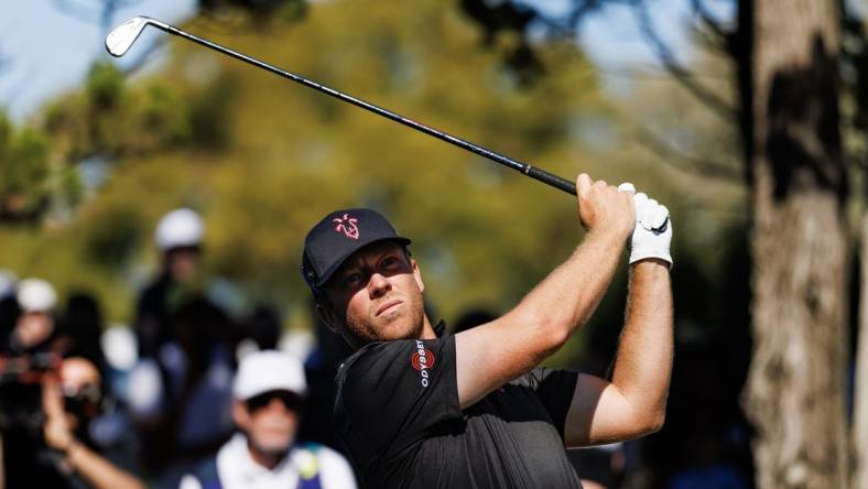 Apr 23, 2023; Adelaide, South Australia, AUS; Talor Gooch  of Team Rangegoats hits a shot during the final round of LIV Golf Adelaide golf tournament at Grange Golf Club. Mandatory Credit: Mike Frey-USA TODAY Sports