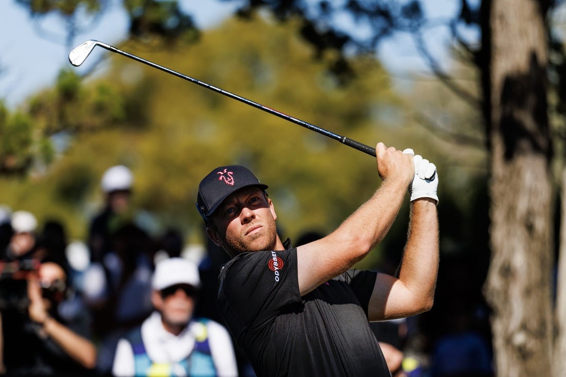 Apr 23, 2023; Adelaide, South Australia, AUS; Talor Gooch  of Team Rangegoats hits a shot during the final round of LIV Golf Adelaide golf tournament at Grange Golf Club. Mandatory Credit: Mike Frey-USA TODAY Sports