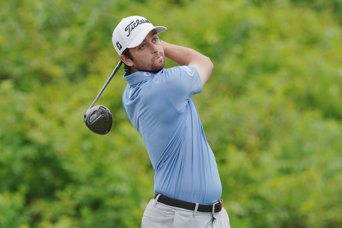 Apr 23, 2023; Avondale, Louisiana, USA; Davis Riley hits a tee shot on the second hole during the final round of the Zurich Classic of New Orleans golf tournament. Mandatory Credit: Andrew Wevers-USA TODAY Sports