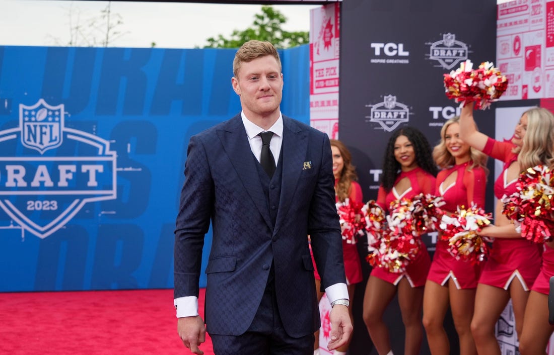 Apr 27, 2023; Kansas City, MO, USA; Kentucky quarterback Will Levis walks the NFL Draft Red Carpet before the first round of the 2023 NFL Draft at Union Station. Mandatory Credit: Kirby Lee-USA TODAY Sports