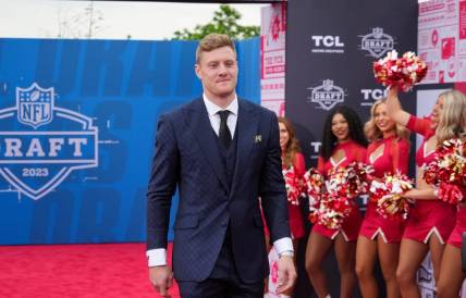 Apr 27, 2023; Kansas City, MO, USA; Kentucky quarterback Will Levis walks the NFL Draft Red Carpet before the first round of the 2023 NFL Draft at Union Station. Mandatory Credit: Kirby Lee-USA TODAY Sports