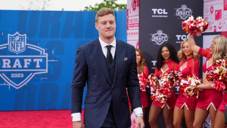 Apr 27, 2023; Kansas City, MO, USA; Kentucky quarterback Will Levis walks the NFL Draft Red Carpet before the first round of the 2023 NFL Draft at Union Station. Mandatory Credit: Kirby Lee-USA TODAY Sports