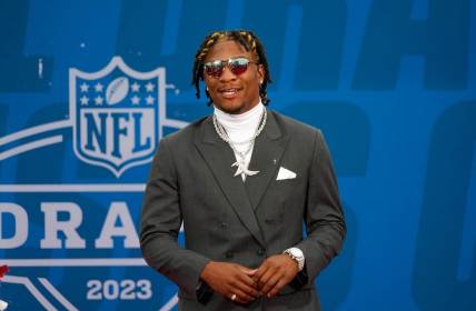 Apr 27, 2023; Kansas City, MO, USA; Florida quarterback Anthony Richardson walks the NFL Draft Red Carpet before the first round of the 2023 NFL Draft at Union Station. Mandatory Credit: Kirby Lee-USA TODAY Sports