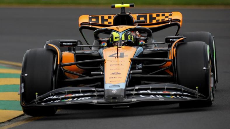 McLaren's Lando Norris during practice at the Melbourne Grand Prix Circuit on March 31, 2023.