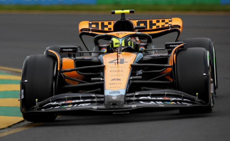 McLaren's Lando Norris during practice at the Melbourne Grand Prix Circuit on March 31, 2023.
