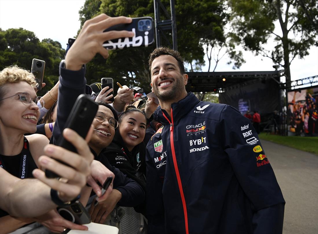 Red Bull's Daniel Ricciardo arriving at the Melbourne Grand Prix Circuit on March 30, 2023.