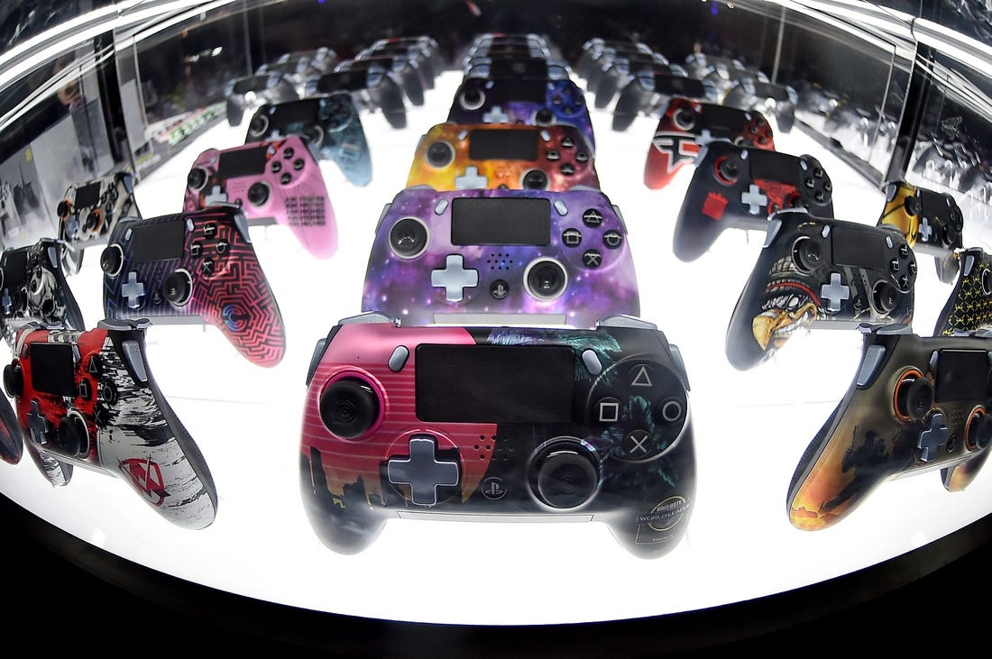 Jul 21, 2019; Miami Beach, FL, USA; A general view of gaming controllers on display during the Call of Duty League Finals e-sports event at Miami Beach Convention Center. Mandatory Credit: Jasen Vinlove-USA TODAY Sports